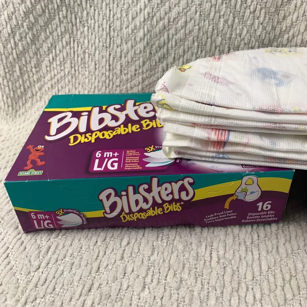 Bibsters Disposable Bibs Unisex 6m+ Multi Sesame Street 40ct Large Leak-Proof